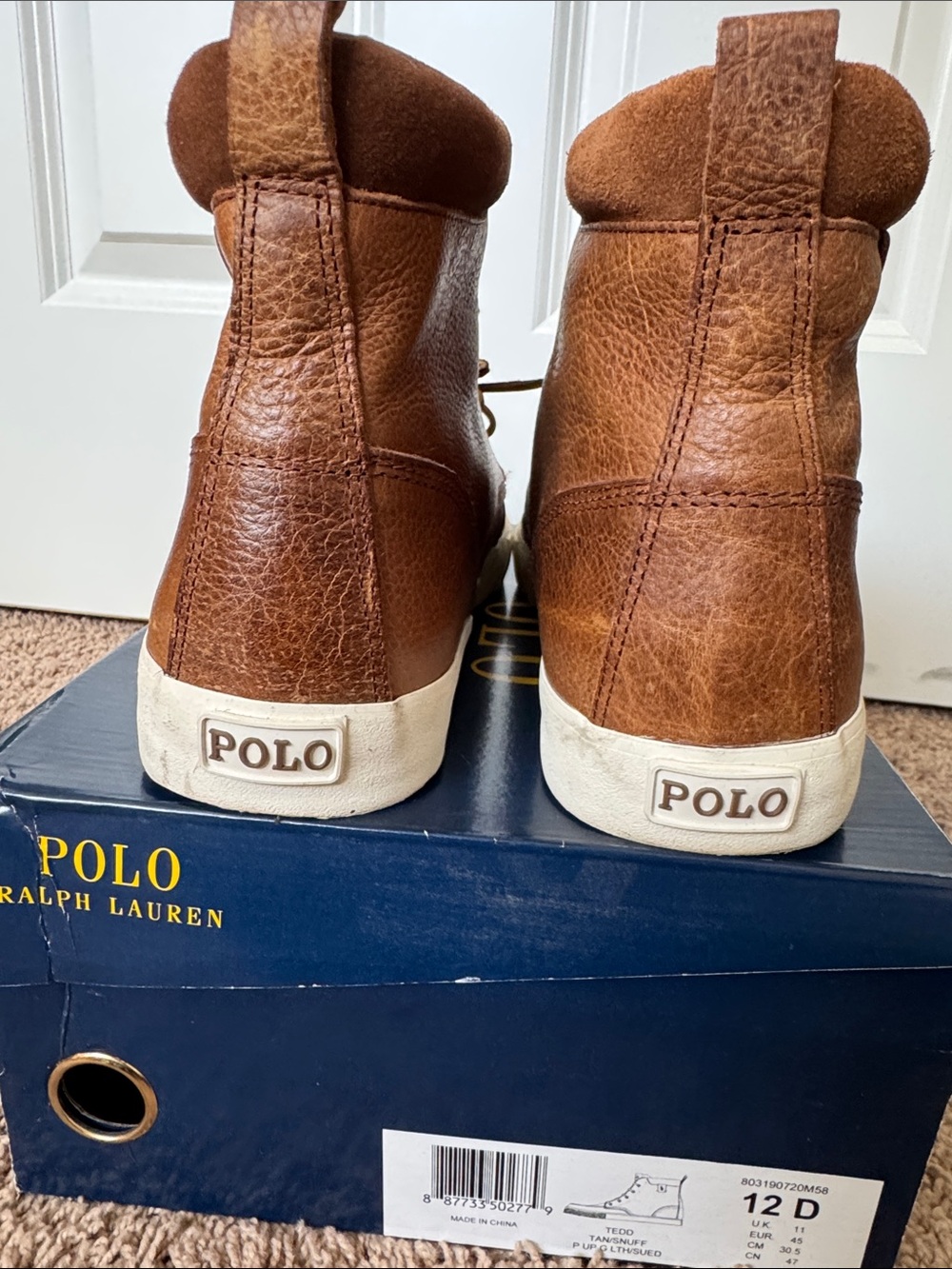 Polo by Ralph Lauren Tedd Brown Leather High-Tops with Cream Sole NEVER WORN - Picture 7 of 11
